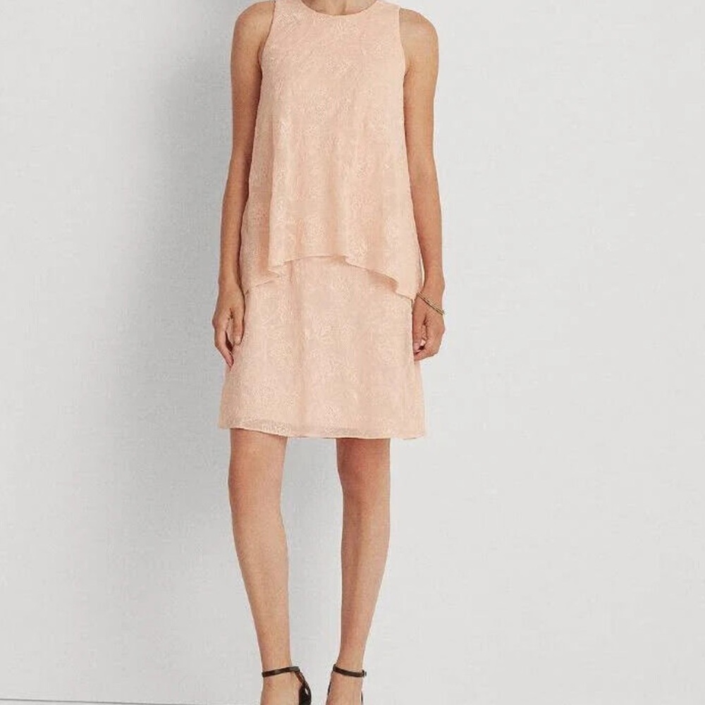 Lauren Ralph Lauren Peach Blush Asymmetrical Layered Sleeveless Dress